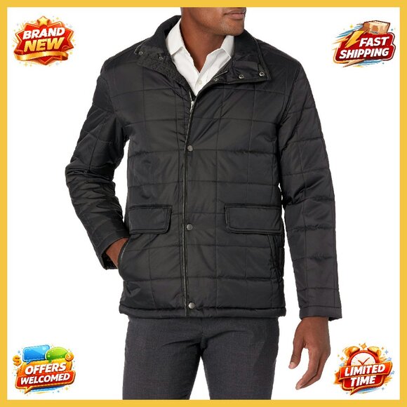 Mens Box Quilted Jacket Classic Minimal Chic Casual Outerwear Hidden Zipper